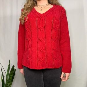 Red Cable Knit Women’s Sweater